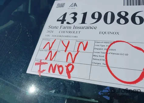 2024 Chevrolet Equinox Fwd Lt z USA, uszkodzony, nr VIN 3GNAXKEG6RS131481